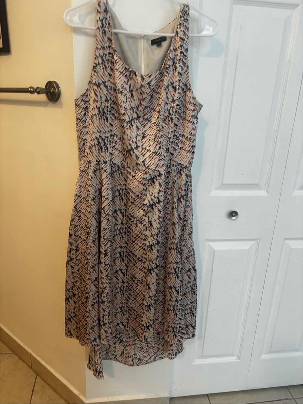 The Limited Beige Dress with Navy and Coral Abstract Print